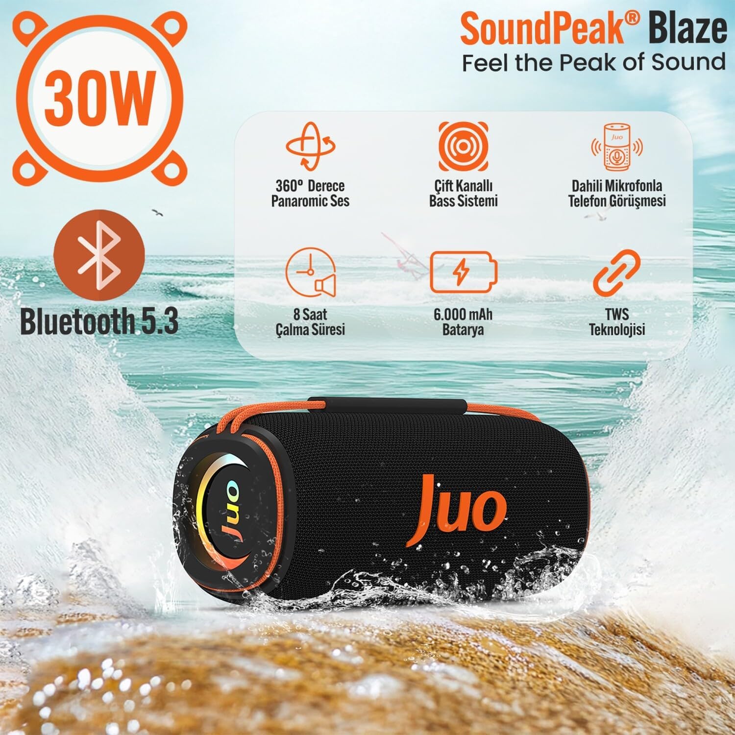 SoundPeak Blaze 30W RGB Bluetooth Hoparlör Kablosuz Taşınabilir Speaker