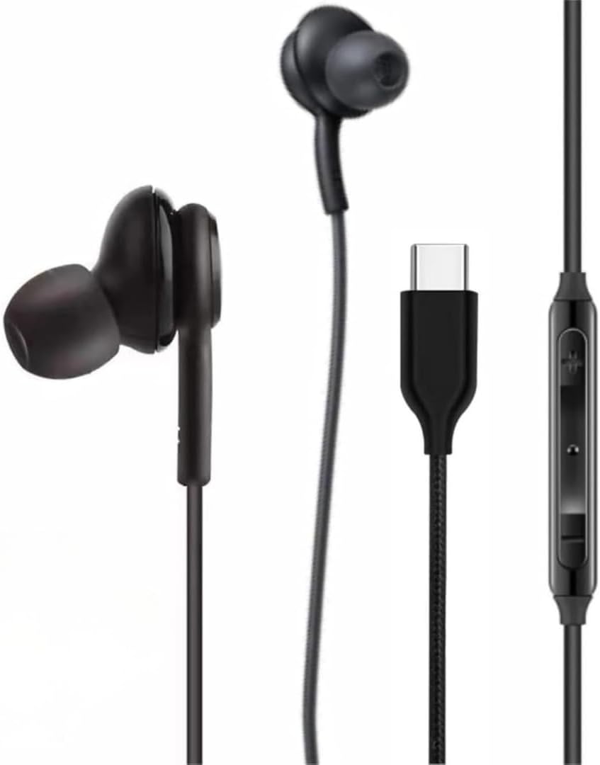 Type-C Kablolu Kulak İçi Kulaklık – Gürültü Önleyici Mikrofon, Dahili Ses Kontrol, Ergonomik Silikon Uçlar, HD Stereo Ses, Tüm Type-C Cihazlarla Uyumlu (Siyah)