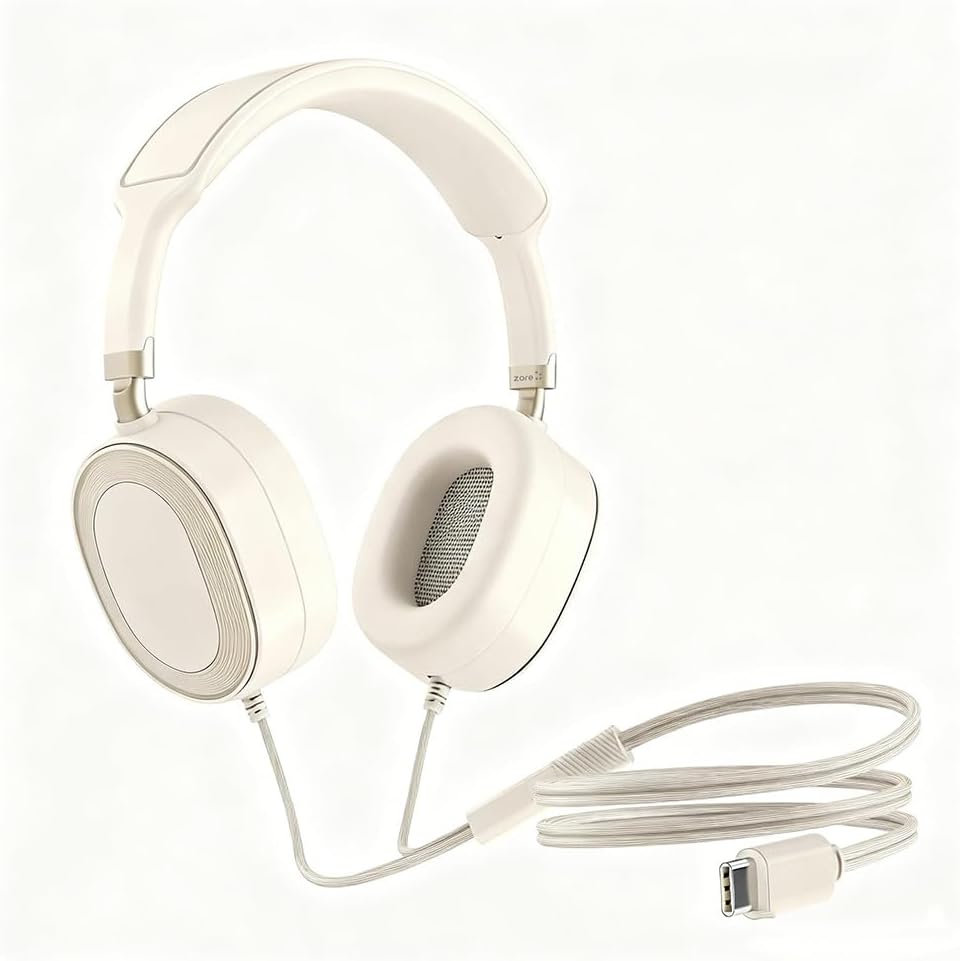 Zore LS-861 Tak Çalıştır Type-C Kulak Üstü Kulaklık (Krem)