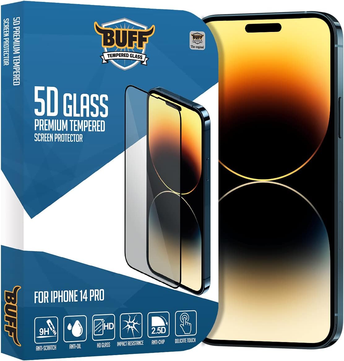 Buff iPhone 14 Pro 5D Glass Ekran Koruyucu, Çok Renkli