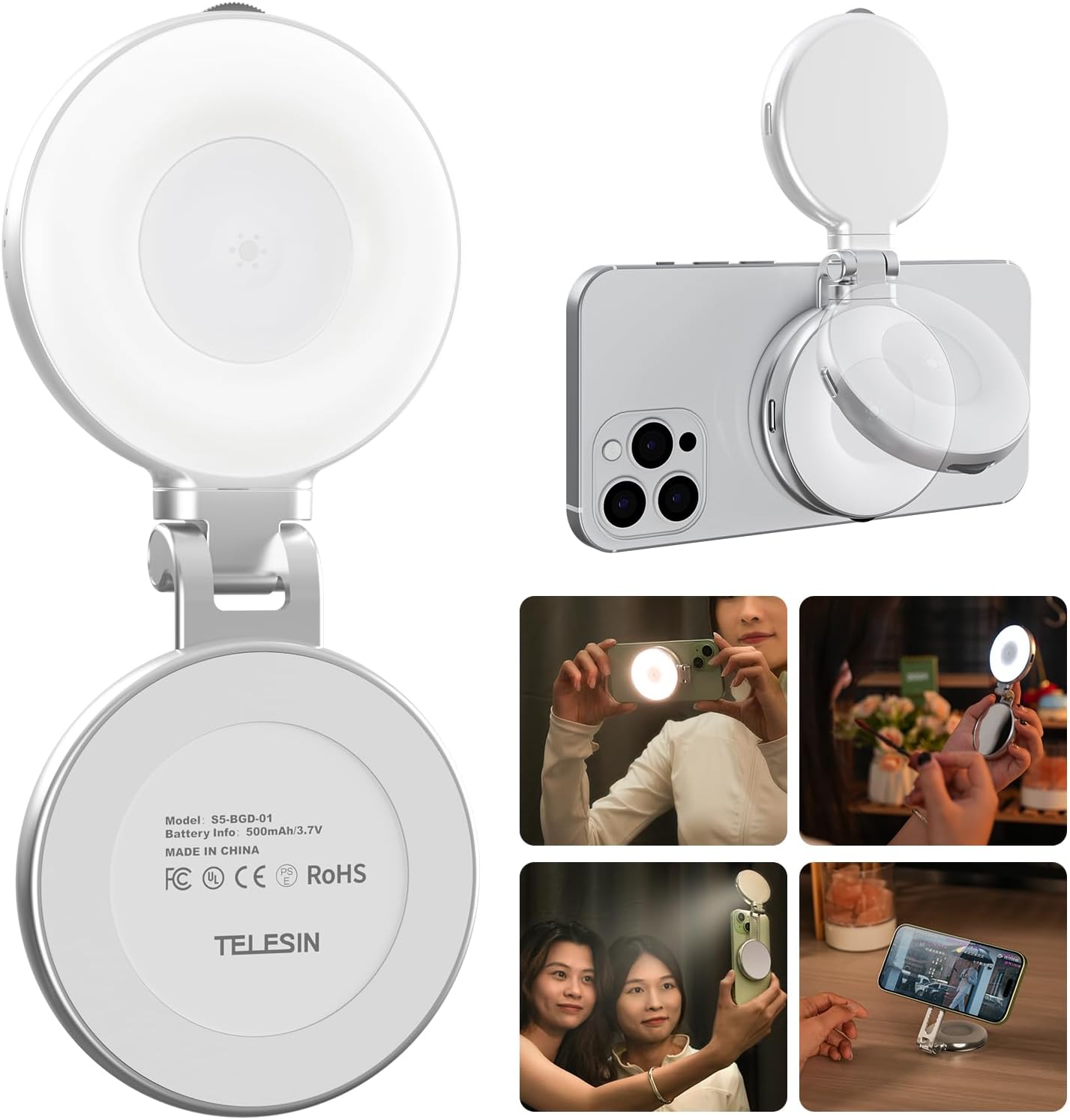 C03 manyetik selfie ışığı, 3'ü 1 arada manyetik selfie ışığı, Magsafe ile uyumlu, CRI97 360° LED cep telefonu ışığı, aynalı, iPhone/Android için, selfie/fotoğrafçılık/TikTok/Zoom aramalar