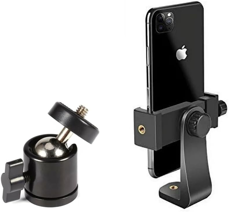 Telefon Tripod Tutucu Başlık + Tripod 90° Yönlendirme Aparatı 360 Derece Dönebilen Başlık Tüm Tripodlara Uyumlu Metal Mafsal Aparatı P231 (P231 telefon tutucu + Mafsal)