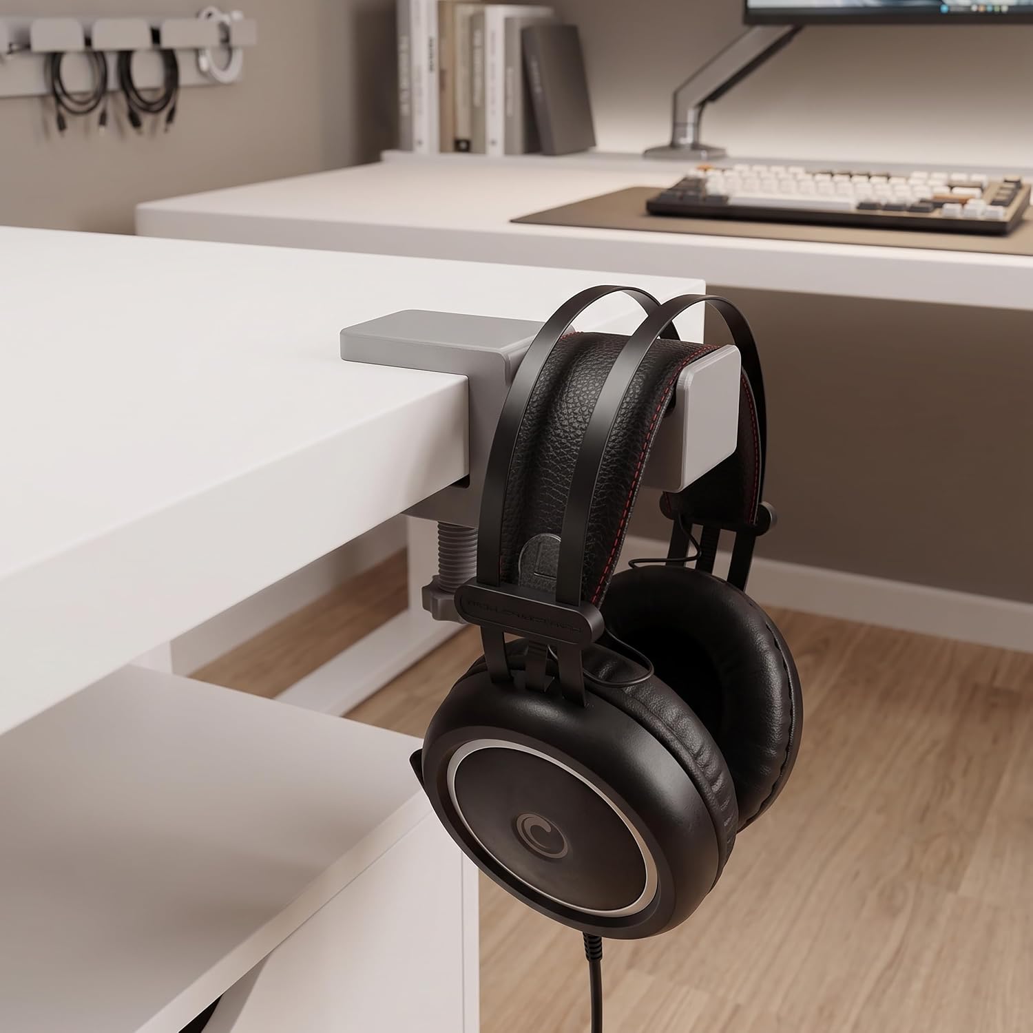 Masa Kenarı Kulaklık Standı, Gri Kulaklık Standı, 0-5 cm Masa Kalınlığına Uyumlu, Dayanıklı Gaming Kulaklık Askısı, Kulaklık Tutucu