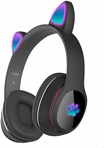 Kedi Kulak Rgb Led Işıklı Kablosuz Bluetooth Kulaklık Mikronlu Hafıza Kartı Girişli Kedi Kulaklık (Siyah)