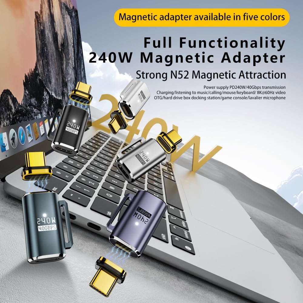 240W PD3.1 Manyetik USB-C Adaptör | 40Gbps USB4.0 Veri Aktarımı | Tam Fonksiyonlu ve Çok Yönlü OTGET