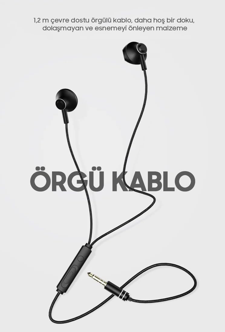 Mikrofonlu Kablolu Jack Girişli Kulaklık – Kopmaz Esnek Kablo - Ultra Güçlü Tasarım (Beyaz)