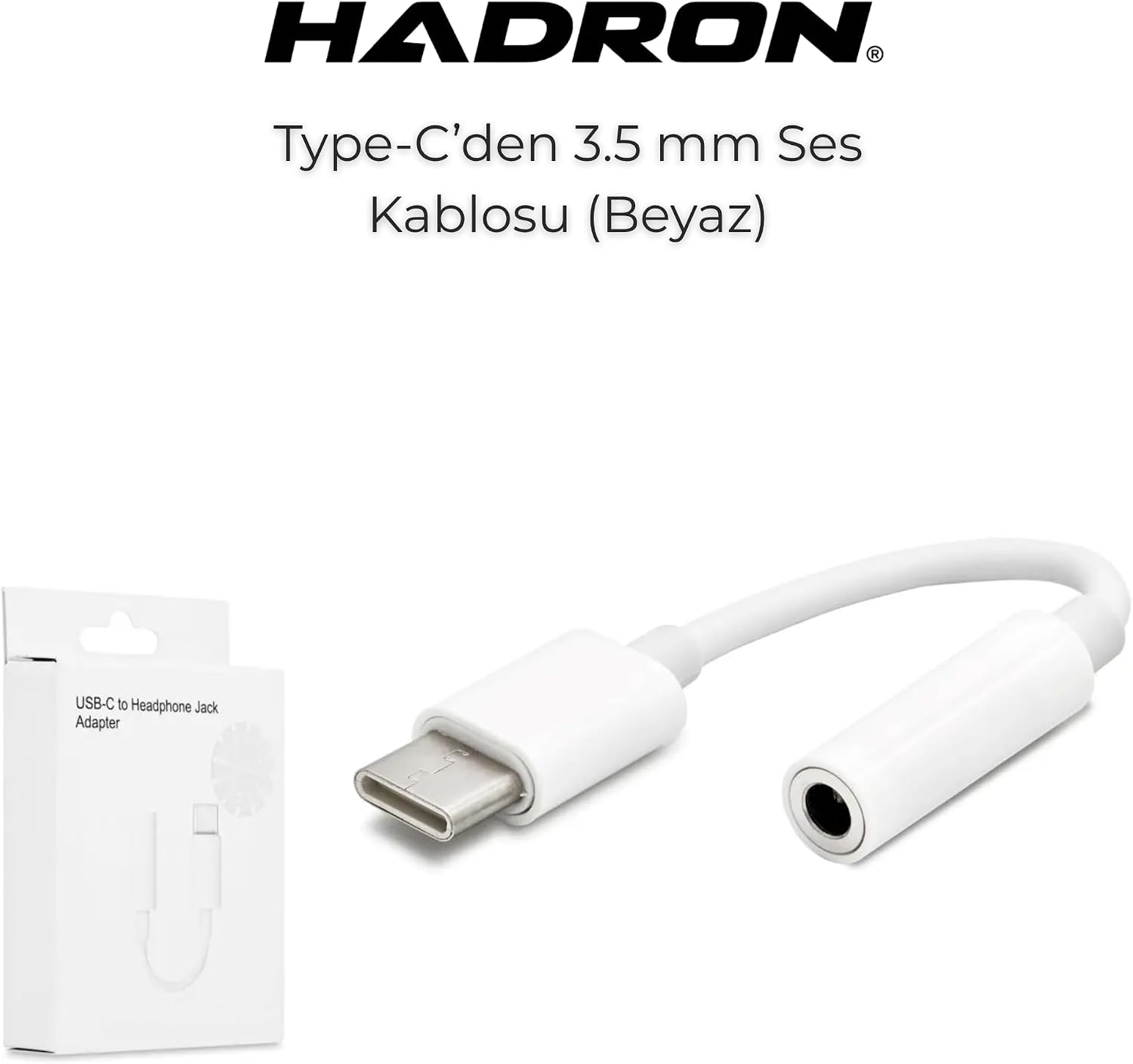 Type-C to 3.5 mm Kulaklık Dönüştürücü Ses Kablosu, AUX ve Hoparlör Adaptörü (Beyaz)