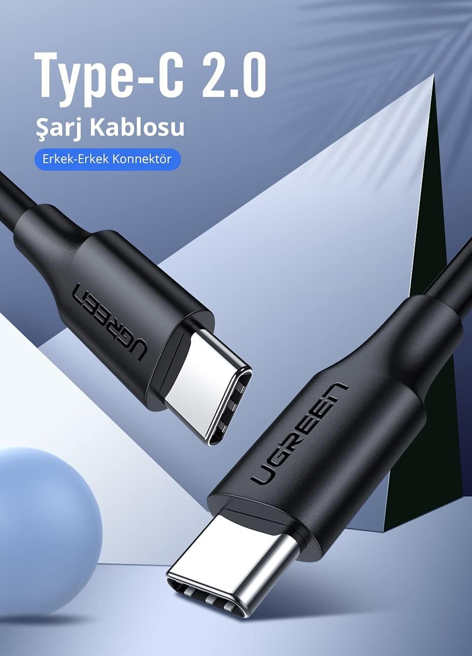 USB-C 2.0 C M/M ABS Hızlı Şarj Kablosu 1m Beyaz