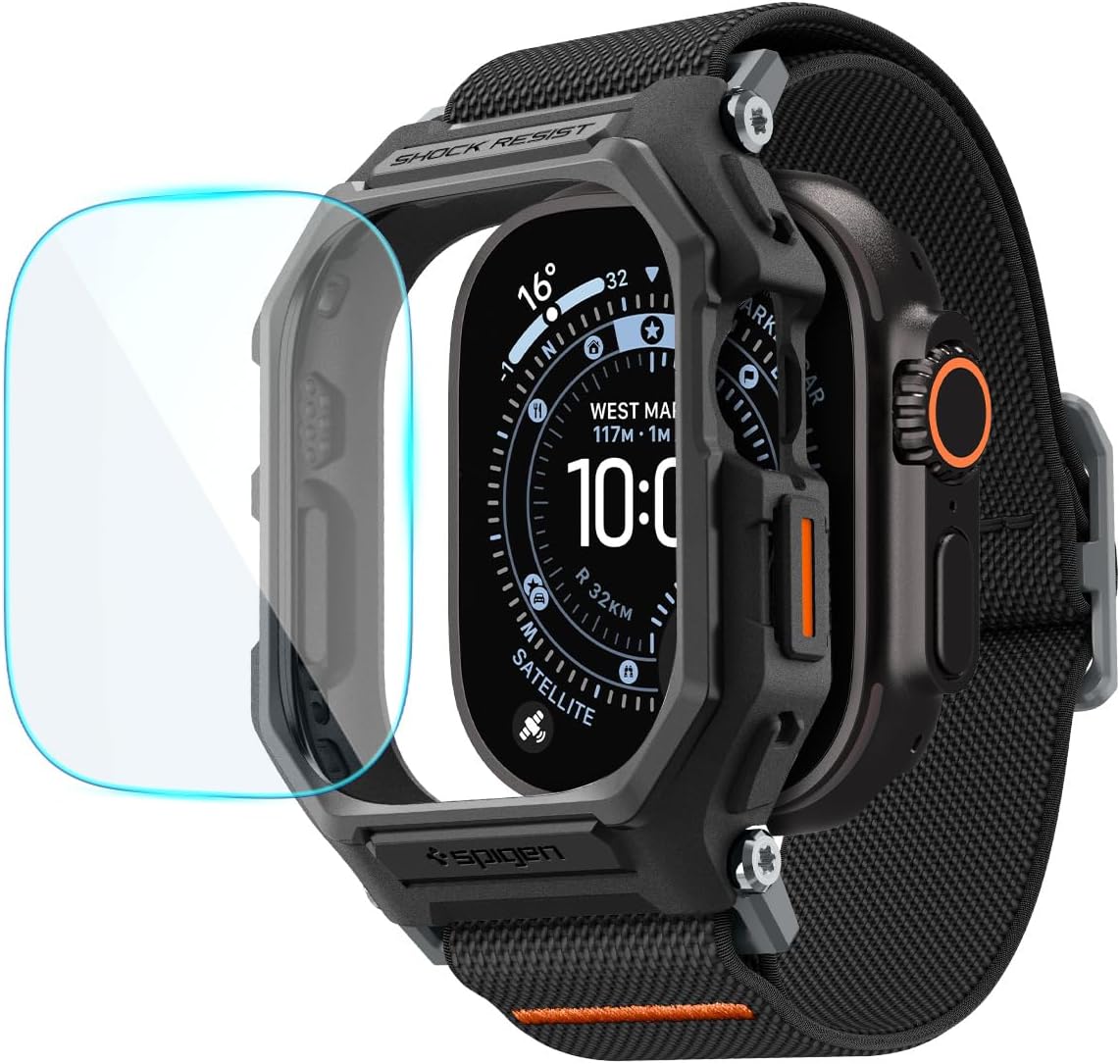 Apple Watch 49mm Ultra 3/2/1 ile Uyumlu Ekran Koruyuculu Kılıf Lite Fit Pro + Glas.tR Slim HD Matte Black - ACS11415