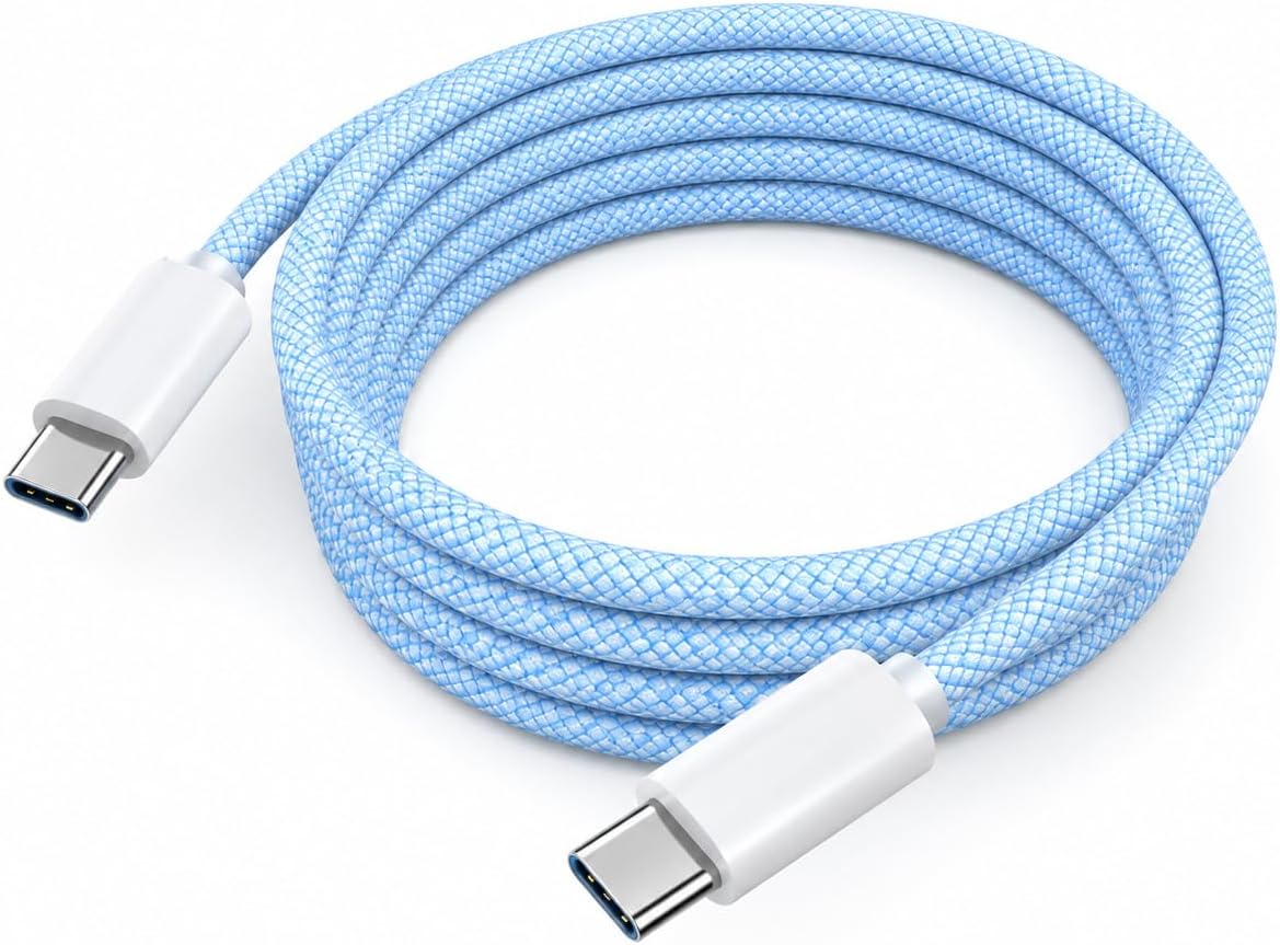 Type-C USB Şarj Kablosu, 60W Hızlı Şarj, 48 Telli Örgü Kablo, 2 Metre, Mavi