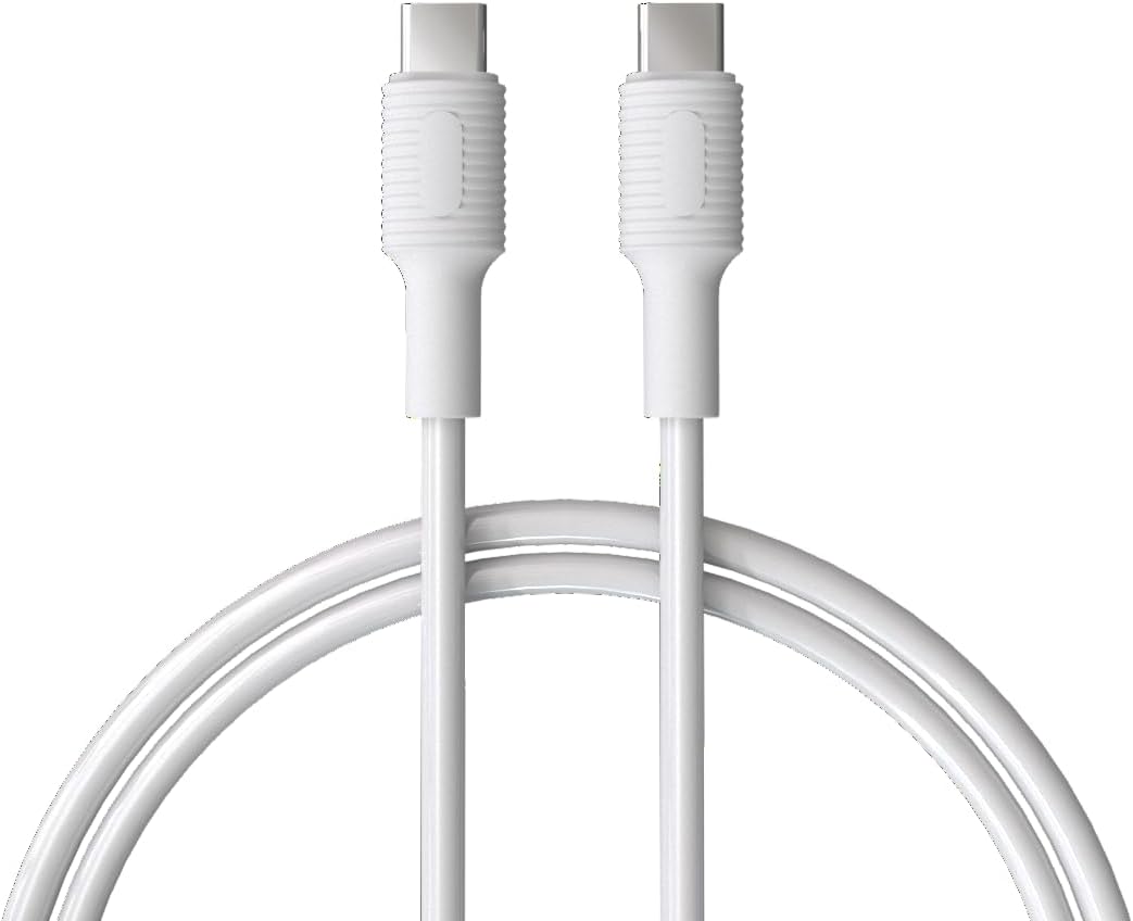 Coral Type C-C Power Delivery Hızlı Şarj Kablosu, Beyaz Kablo, Beyaz/Beyaz Uçlar (120 CM)