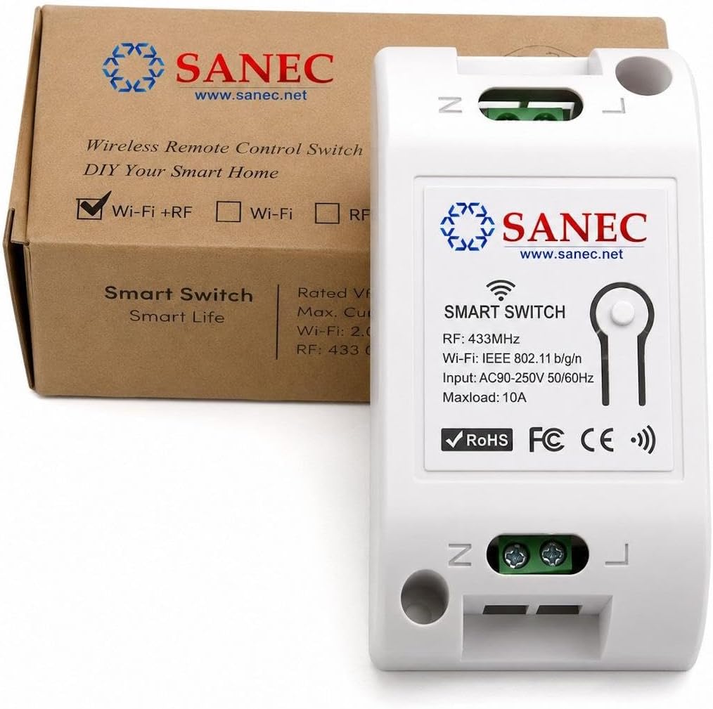 Akıllı WiFi + RF 433MHz Tek Kanallı 10A Röle Modülü - AC 100-240V Doğrudan Şebeke Beslemeli (Tuya, Alexa, Google Asistan Destekli)