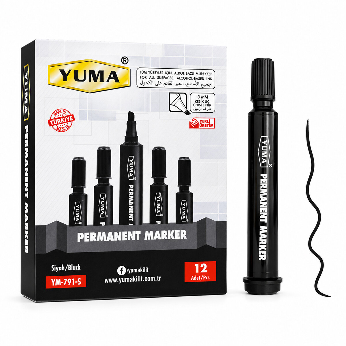 12 ADET SİYAH TAHTA KALEM KESİK UÇ 3MM