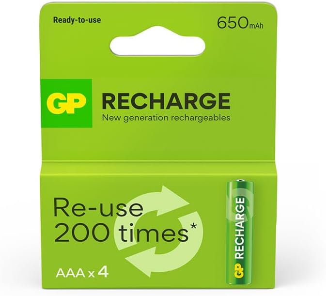 Batteries ReCharge 650 AAA İnce Kalem Ni-MH Şarjlı Pil, 1.2 Volt, 4’lü Kart EKONOMİK SERİ
