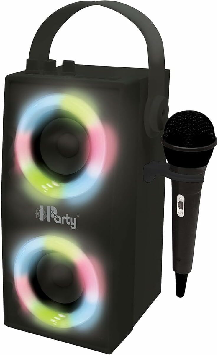 iPparty Hoparlör - Taşınabilir Bluetooth Mikrofon Hoparlörü, Karaoke, Işık Efektleri, Kablosuz, USB, SD Kart, Şarj Edilebilir Pil, Siyah, BTP180BKZ, Tek Boyut