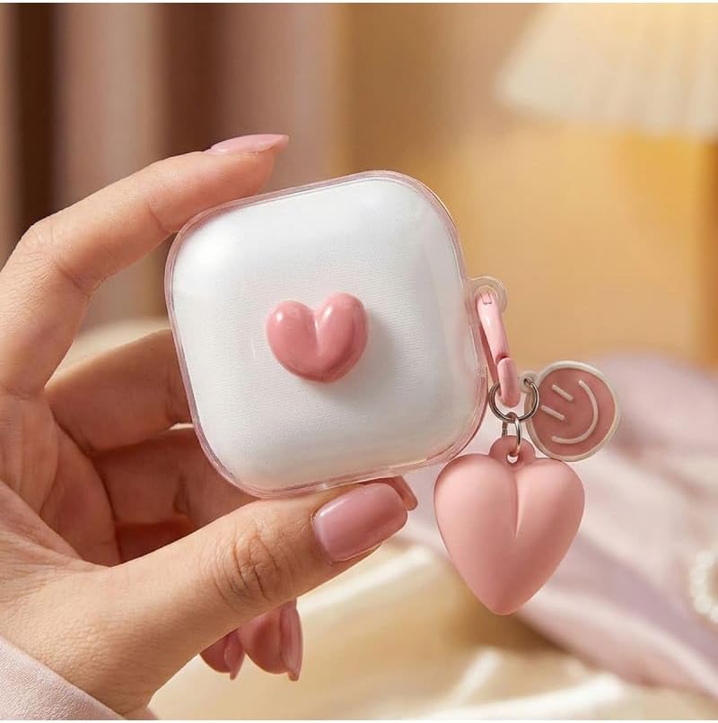 Samsung Galaxy Buds 4 Kılıf Transparan Smiley Kalp Pembe