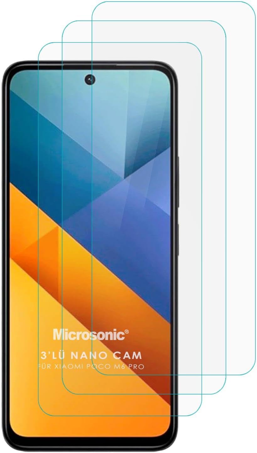 Xiaomi Poco M6 Pro 5G Screen Protector Nano Glass Cam Ekran Koruyucu (3`lü Paket) [Poco M6 Pro 5G ile Uyumlu Ekran Koruyucu - Şeffaf]