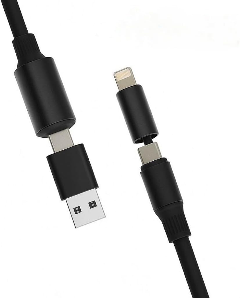 4 in 1 Usb-A+Type-C to Type-C+Lighting İle Uyumlu Süper Hızlı Şarj ve Data Kablosu Siyah(YK-K347, 4 in 1)