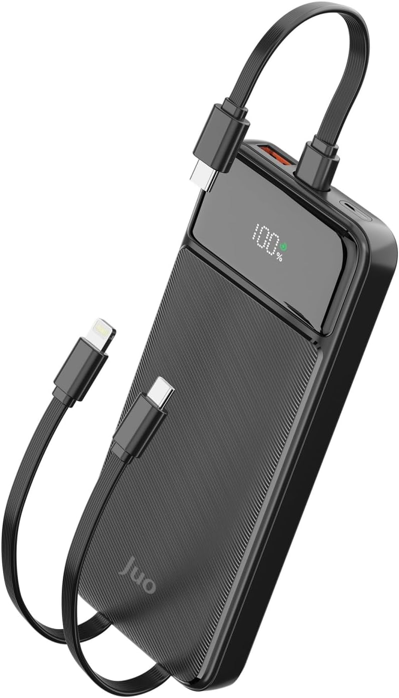 10000mAh 22.5W Led Ekranlı Lightning ve Type-C Kablolu Powerbank Taşınabilir Hızlı Şarj Cihazı Siyah