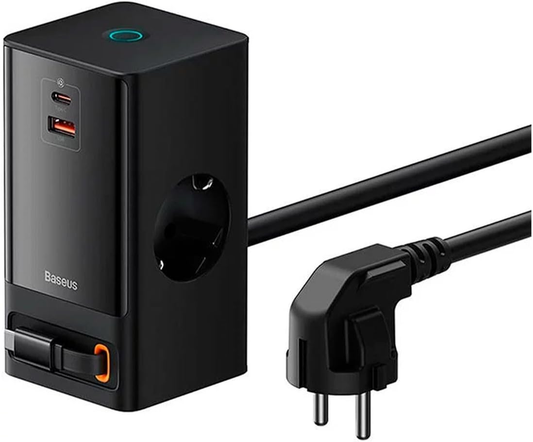 OS- PowerCombo Dijital Priz 2AC+1U+1C+Geri Çekilebilir-C 65W 1.5m Güç Kablosu ile AB Siyah