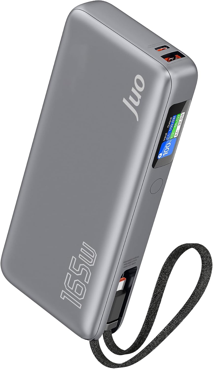 20000mAh 165W LED Ekranlı Type-C Kablolu Powerbank USB-A + USB-C Macbook Notebook Telefon Taşınabilir PD Hızlı Şarj Cihazı