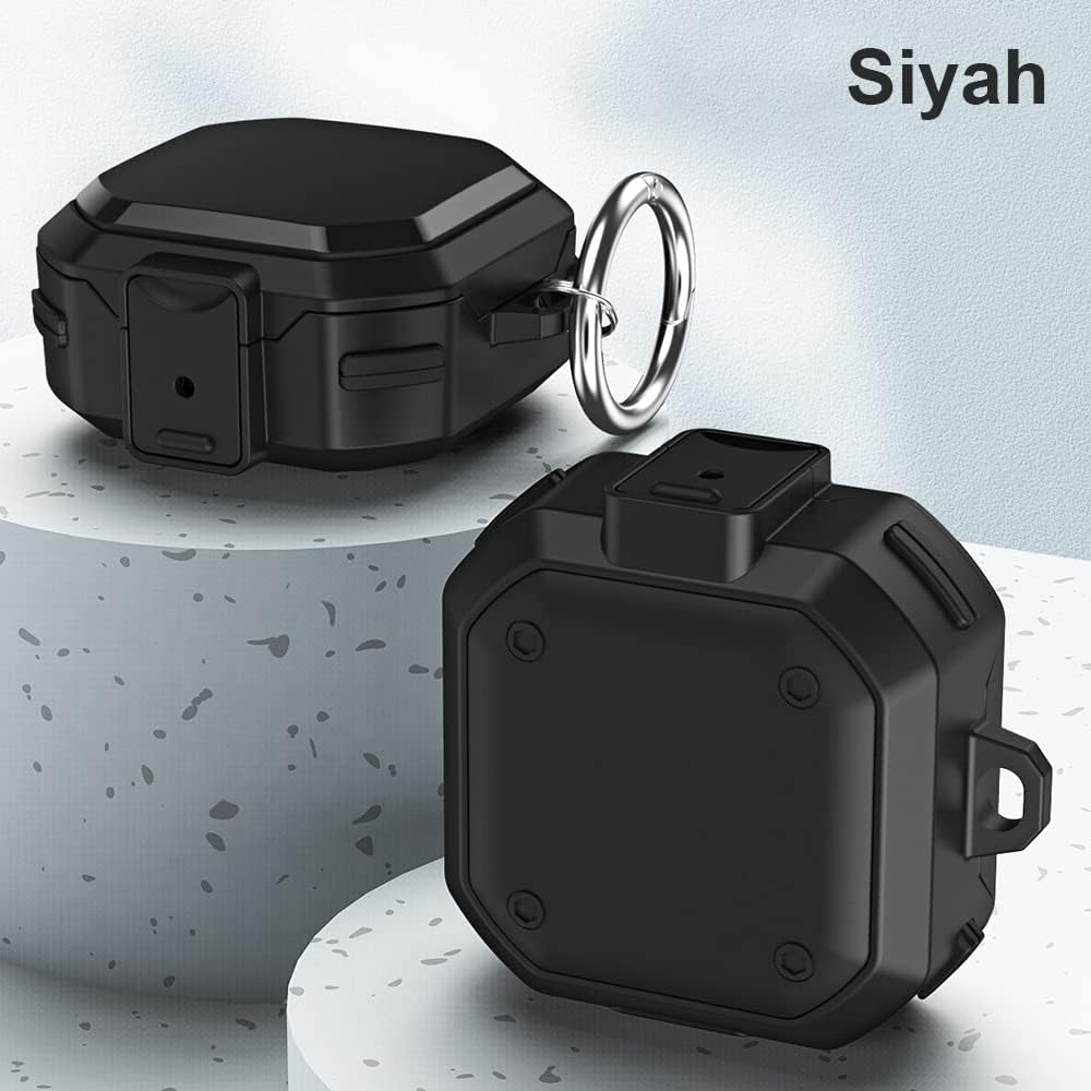 Samsung Galaxy Buds Core Kılıf Darbeye Dayanıklı Sert Koruyucu + Askılık Siyah [Galaxy Buds Core ile Uyumlu Kılıf - Siyah]