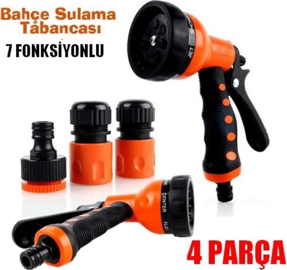 7 Fonksiyonlu Bahçe Sulama Tabancası, 4 Parça Hortum Bağlantı Setli Fıskiye, Ayarlanabilir Su Püskürtme Başlığı, Çim, Bitki, Araç Yıkama ve Bahçe Kullanımı İçin