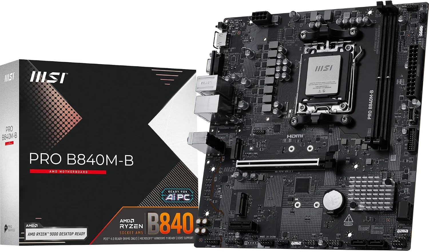 PRO B840M-B AM5 DDR5 8000MHZ(OC) HDMI,VGA,2X M.2 USB 5 GBS 2.5G LAN MATX
