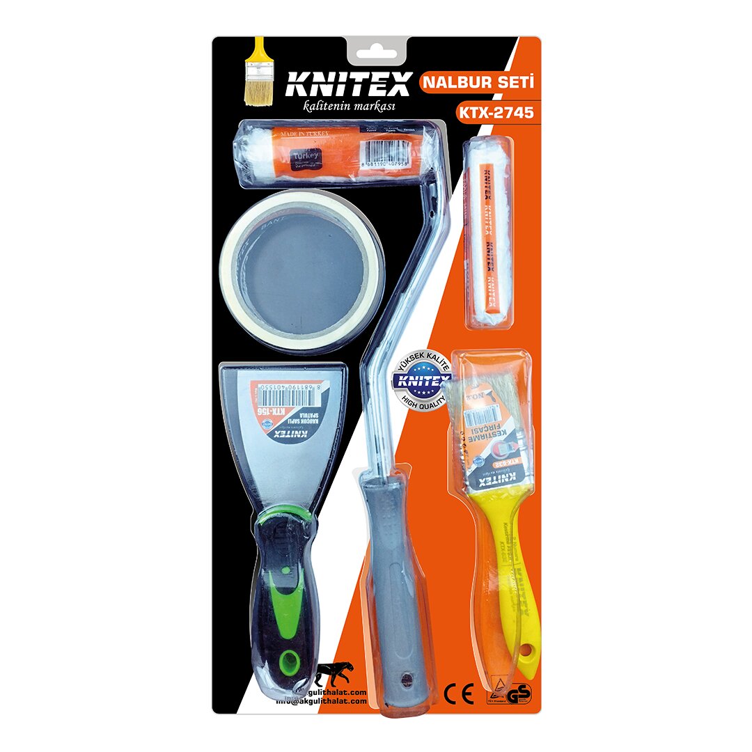 5PCS BOYACI - NALBUR SET SPATULA - KESTİRME FIRÇA - YEDEK RULO - BANT - 10CM FIRÇA