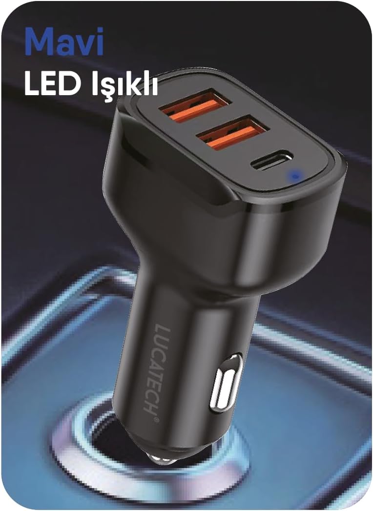 100W Ultra Hızlı TURBO Araç Şarj Başlığı – 2 USB + 1 PD (Siyah)