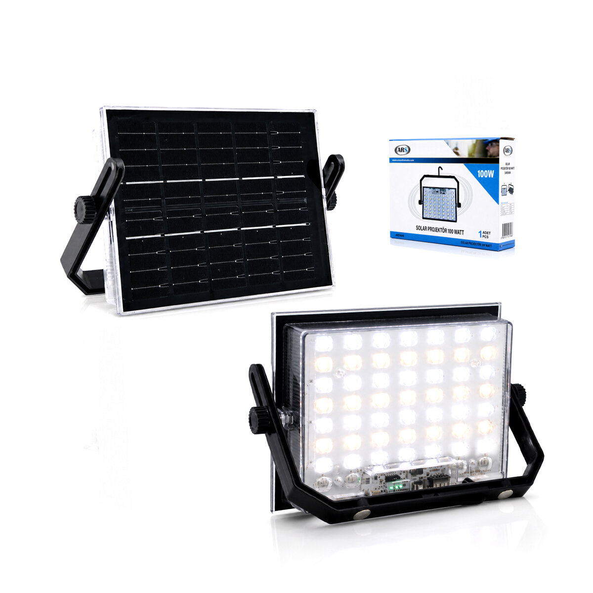 100W GÜNEŞ ENERJİLİ LED IŞIK SOLAR PROJEKTÖR - FENER KAMP - DIŞ MEKAN 3 FARKLI LED IŞIK 348960 LMB