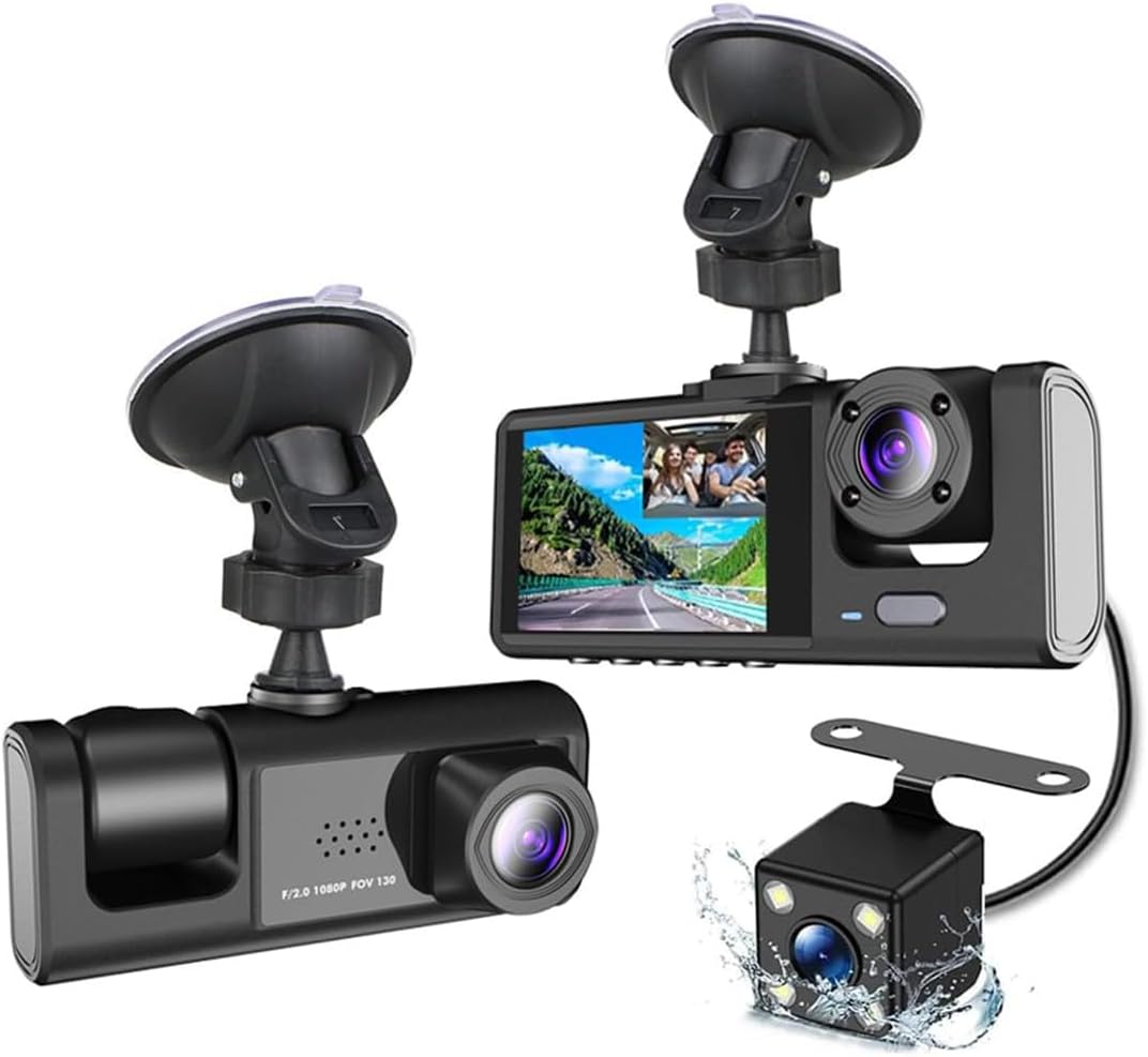 A98 BalckBox DVR WiFi Full HD 1080P 3 Kameralı Araç İçi Güvenlik Kamerası + Park Modu Kablosu Ön-Arka-İç Kayıt, DashCam
