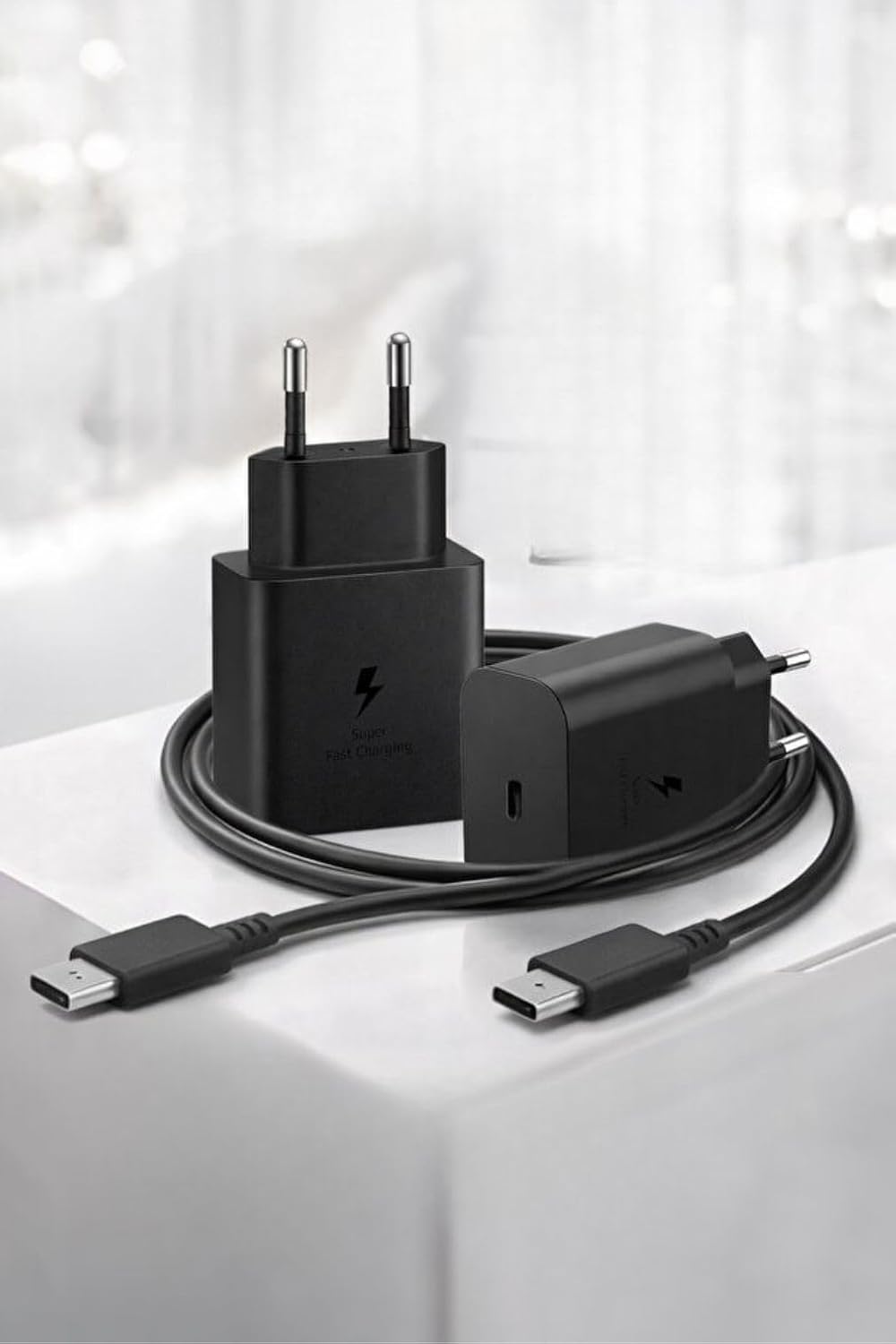 25W USB-C PD-Pps Super Hız Şarj Adaptörü ve 1m 3A Type-C to Type-C Kablo Siyah (3 Yıl Garantili)