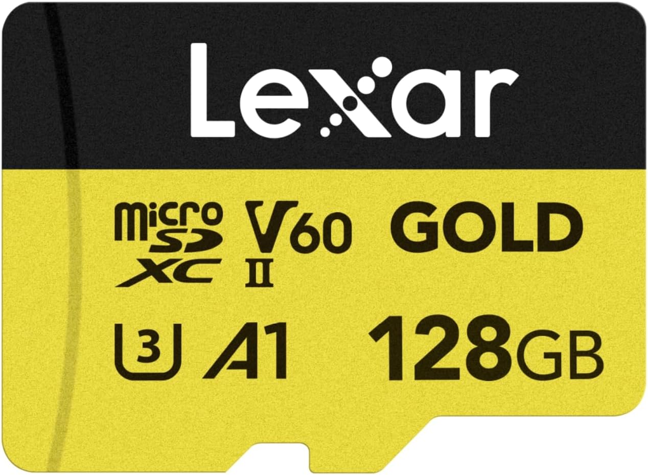 GOLD 128GB Mikro SD Kart, microSDXC UHS-II Bellek Kartı, V60, U3, A1, C10 microSD Kart, 280MB/s'ye kadar Okuma, Drone/Aksiyon Kamerası/UHS-II Taşınabilir Oyun Cihazı için (LMSGOLD128G-BNNNG)