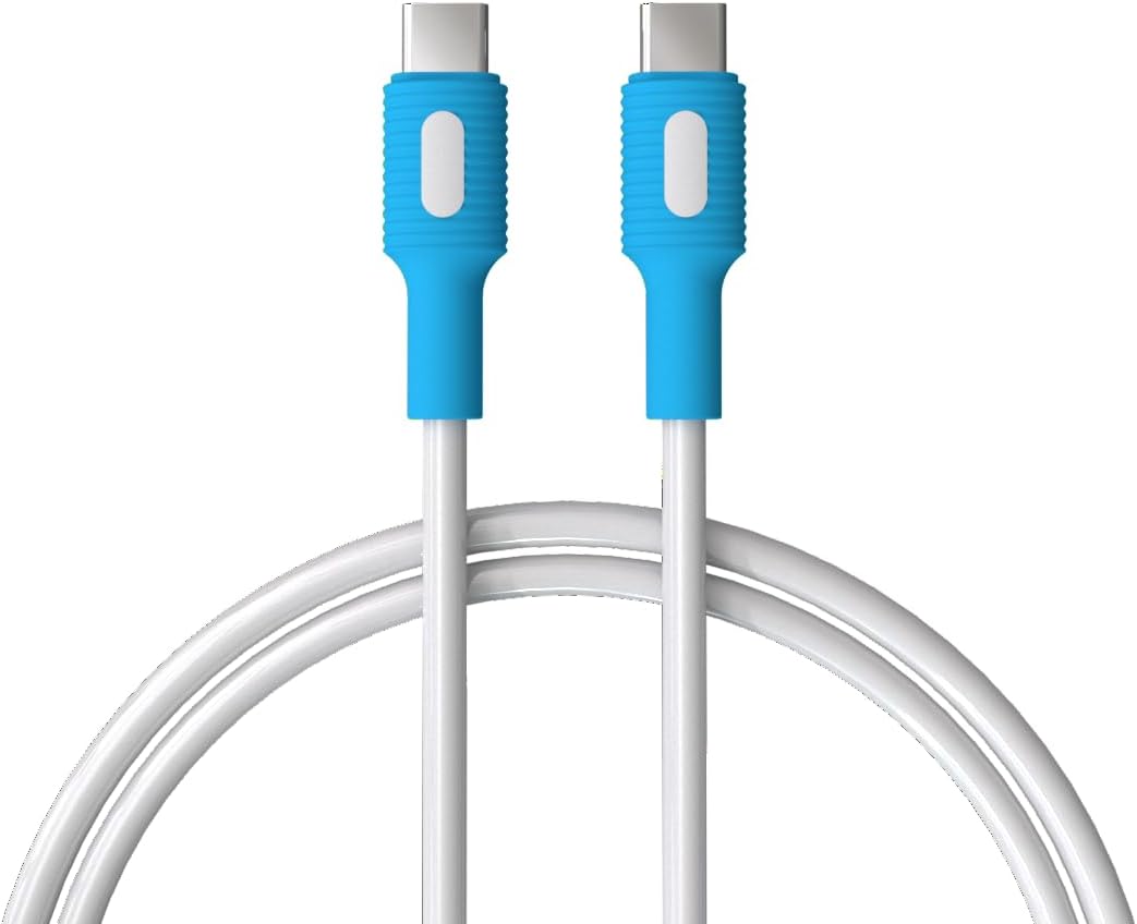 Coral Type C-C Power Delivery Hızlı Şarj Kablosu, Beyaz Kablo, Beyaz/Mavi Uçlar (150 CM)