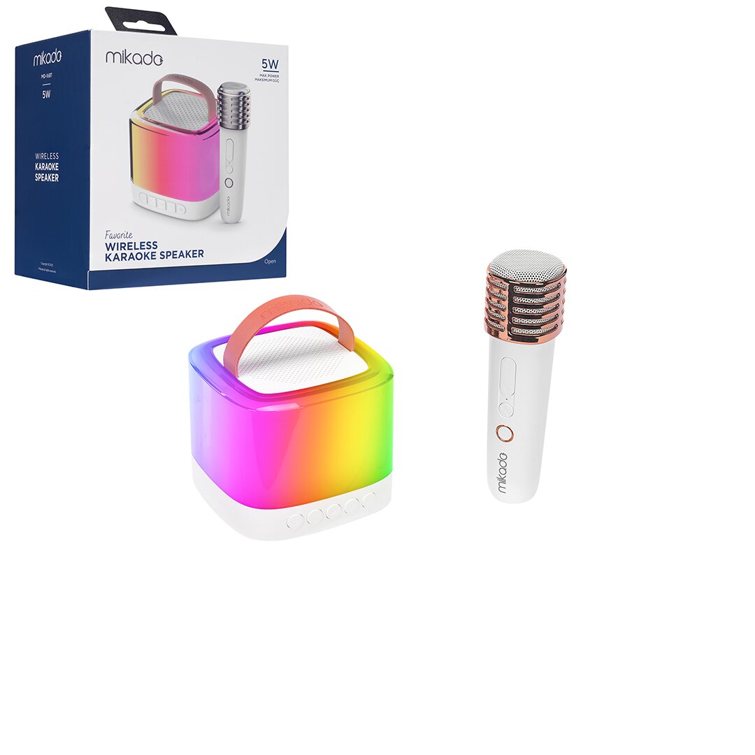 Beyaz Karaoke Mikrofonlu Wireless Hoparlör - Speaker Işıklı Usb Şarjlı Bt - Tf Card - Aux 5W