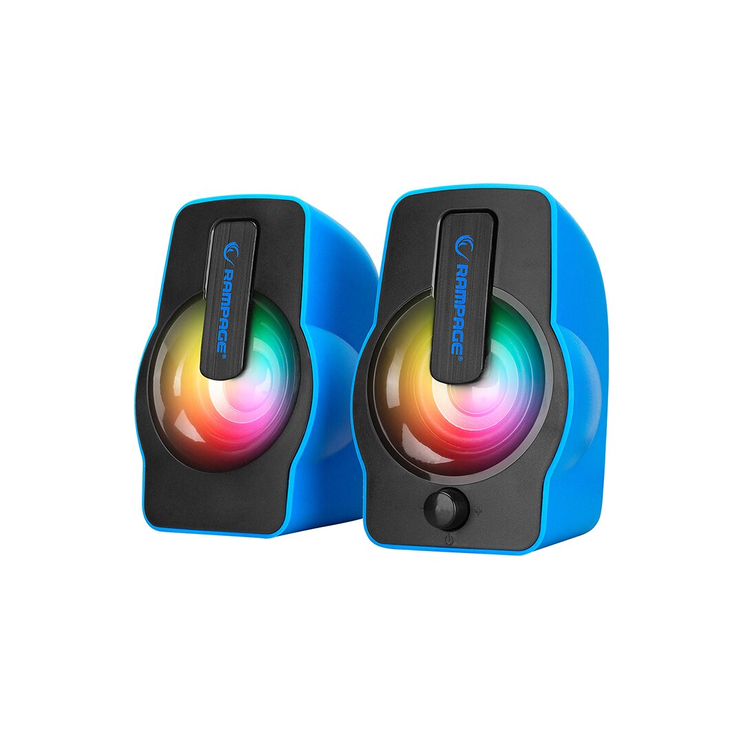 Mavi - Rgb Işıklı 1+1 Hoparlör Speakaer Set Usb Kablo 2.0 Multimedya - 6W