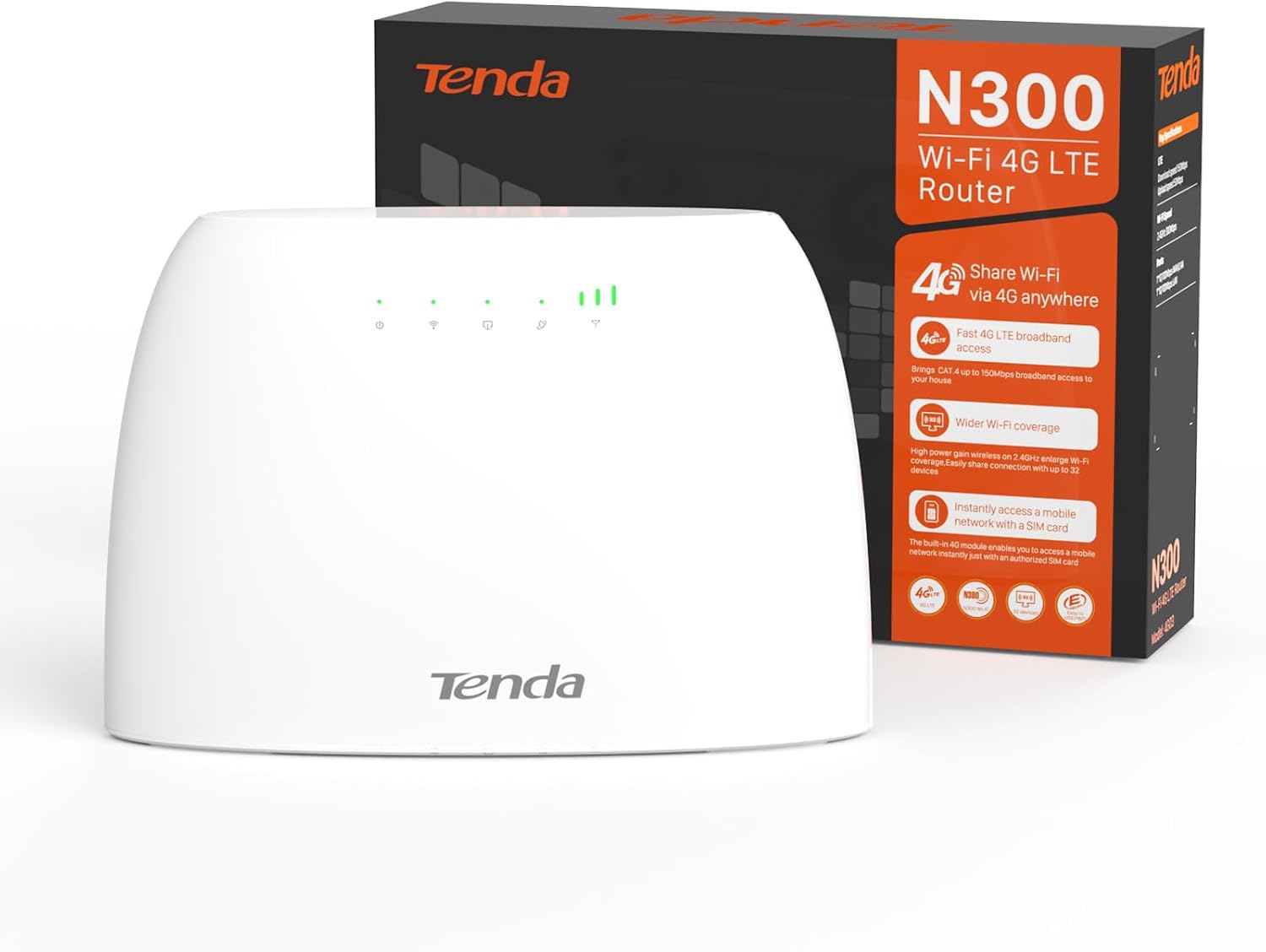 4G03 Wi-Fi Router 4G LTE 300 Mbps, 2.4 GHz Kablosuz Bant, Ebeveyn Kontrolü, Veri Trafiği İzleme, LAN/WAN Portu, SIM Kart Yuvalı, 32 Cihaza Kadar Wi-Fi Erişimi