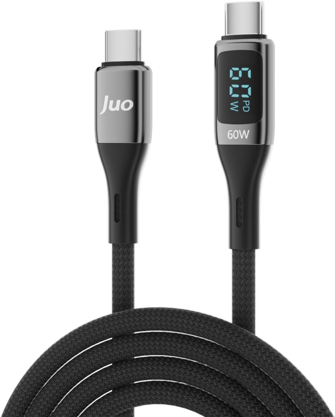 60W Dijital Led Ekranlı Örgülü USB Type-C to Type-C Hızlı Şarj ve Data Kablosu 1 Metre