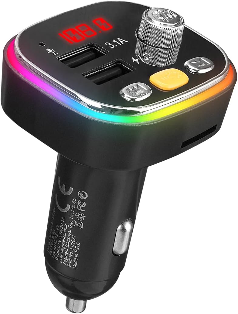 SL-BT306 Çift USB 5V 3.1A Rainbow Işıklı Led Ekran TF Kartlı V5.0 Bluetooth Fm Transmitter