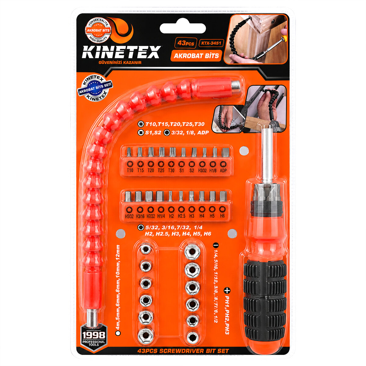 43PCS SİLİKON SAP AKROBAT UZATMALI TORNAVİDA BİTS SETİ MANYETİK UÇ TUTUCU KTX-3451