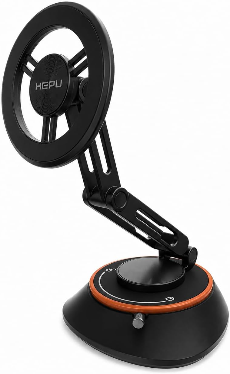 Armor Series HP-AA01 Güçlü Manyetik Araç İçi Telefon Tutucu - 360° Dönebilen Başlık ve Katlanabilir Alüminyum Alaşım Gövde Tüm Akıllı Telefonlarla Uyumlu Torpido Üstü Mıknatıslı Araç Tutacağı