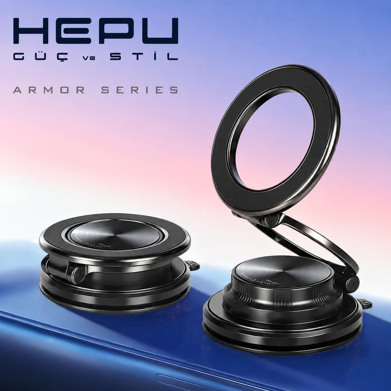 Armor Series HP-AA02 Güçlü Manyetik Araç İçi Telefon Tutucu - Dayanıklı Çinko Alaşım Gövde ve Katlanabilir Mıknatıslı Torpido/Konsol Üstü Araç Tutacağı