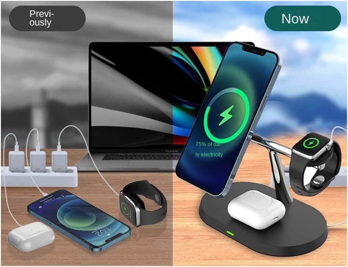 BW04 Apple Kablosuz Wireless Hızlı Şarj Standı Iwatch Airpods iPhone 11 11 Pro 12 12 Pro 13 13 Pro Xs Xr 8 Samsung Uyumlu-Siyah