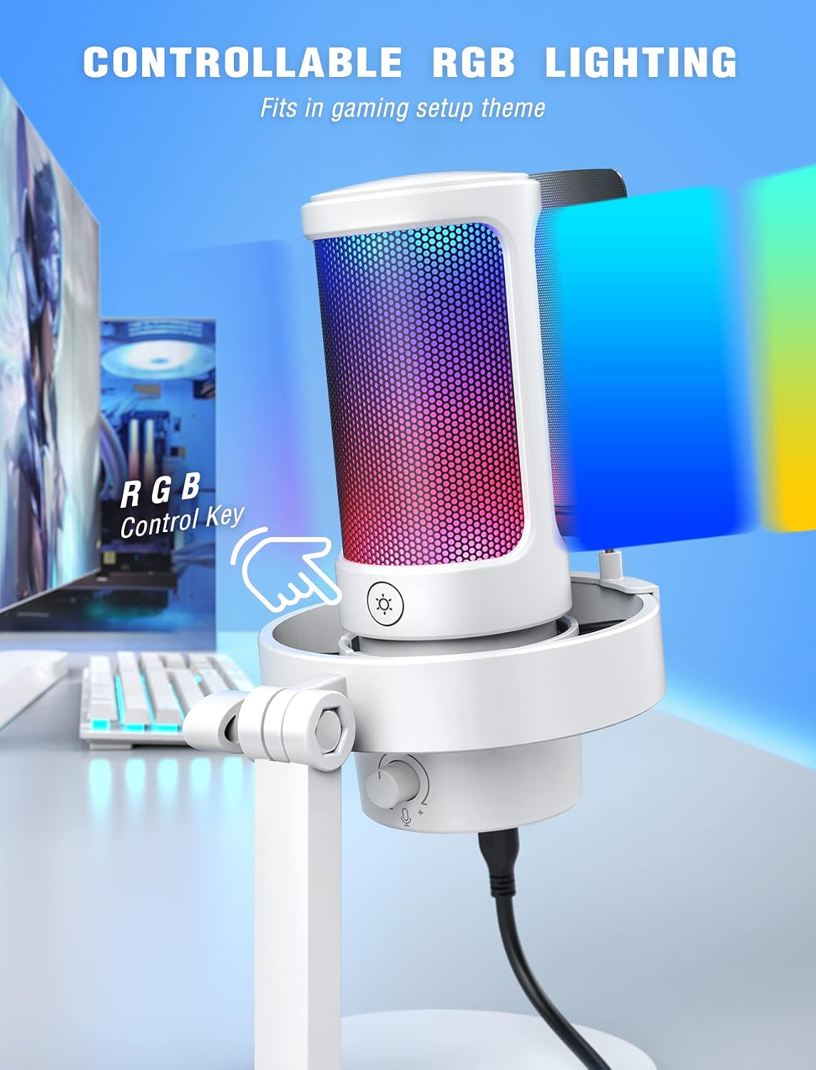 Ampligame A8 Beyaz USB Mikrofon Oyuncu Bilgisayar Mikrofonu White