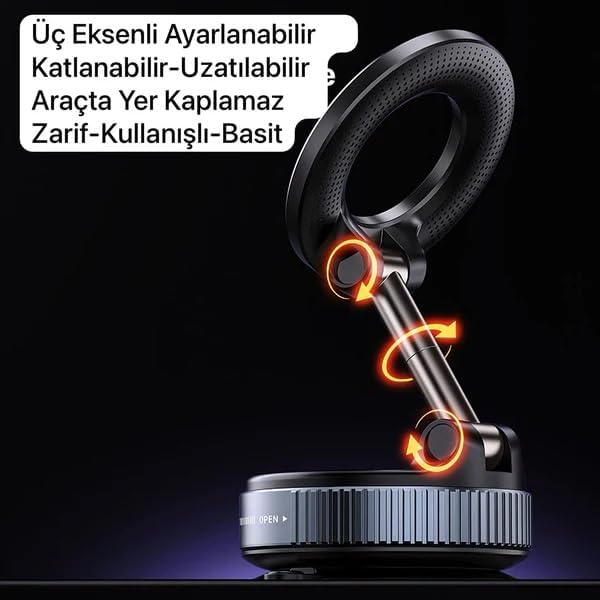 Yeni Ultra Vakum Vantuzlu Güçlü Manyetik Magsafe Uyumlu 360 Derece Ayarlanabilir Araç İçi Masaüstü Telefon Tutucu
