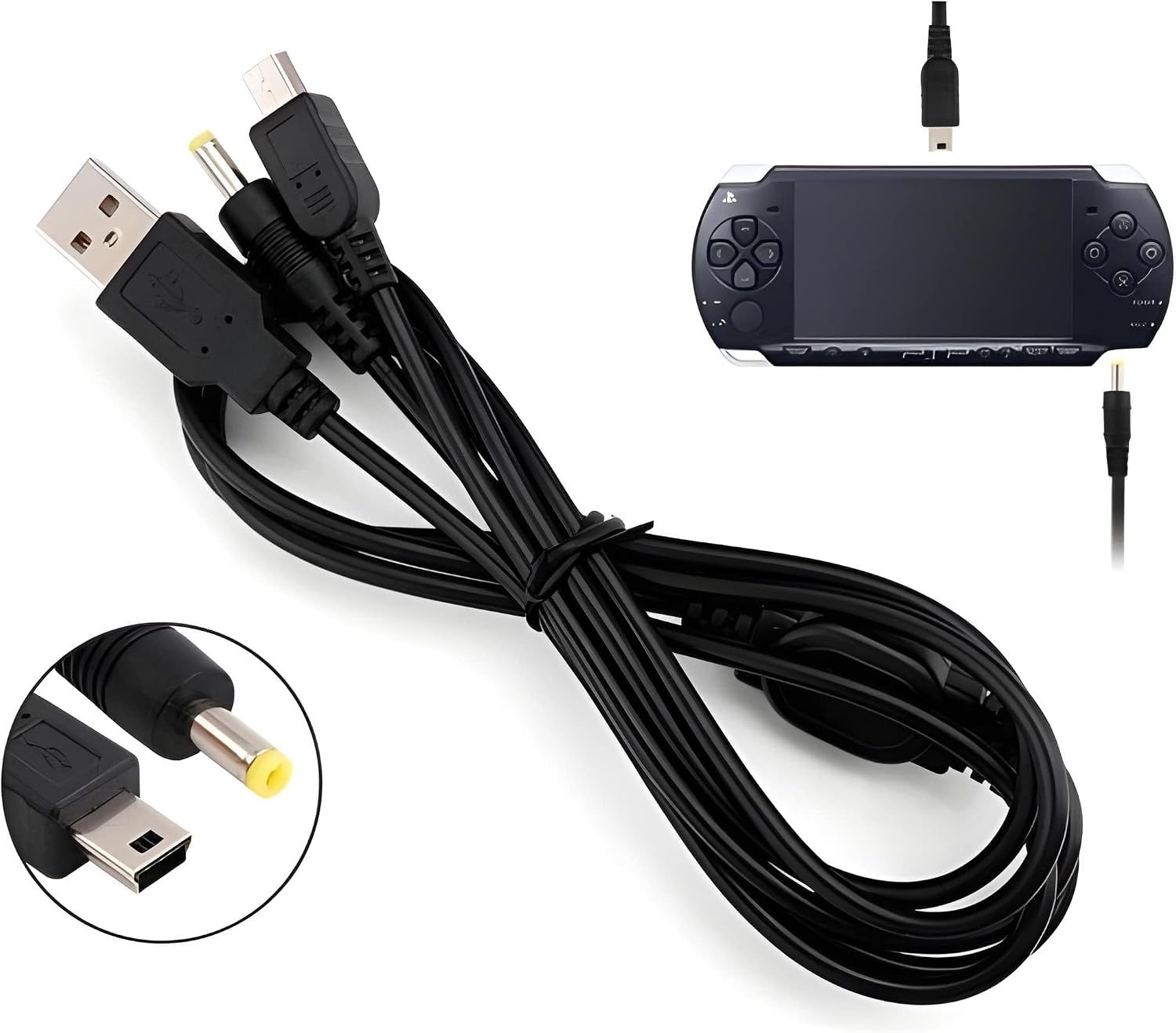 PSP Şarj ve Data Kablosu PSP 1000 2000 3000 E1004 Uyumlu PlayStation Portable Film Video Müzik Oyun Transfer 2in1 USB Kablo