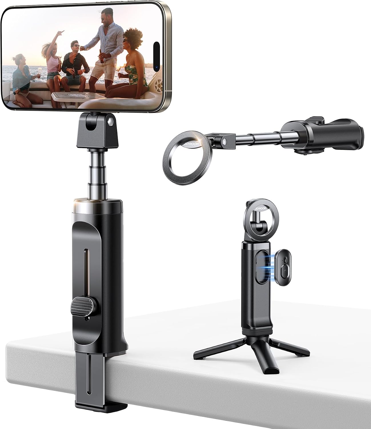 MagSafe Selfie Çubuğu 4'ü 1 Arada Seyahat Aletleri 360° Dönebilir Uzatılabilir Cep Telefonu Tutacağı Uçak Tripod ve Uzaktan Kumandalı Cep Telefonu Standı iPhone 17 16 15 Samsung Android Akıllı
