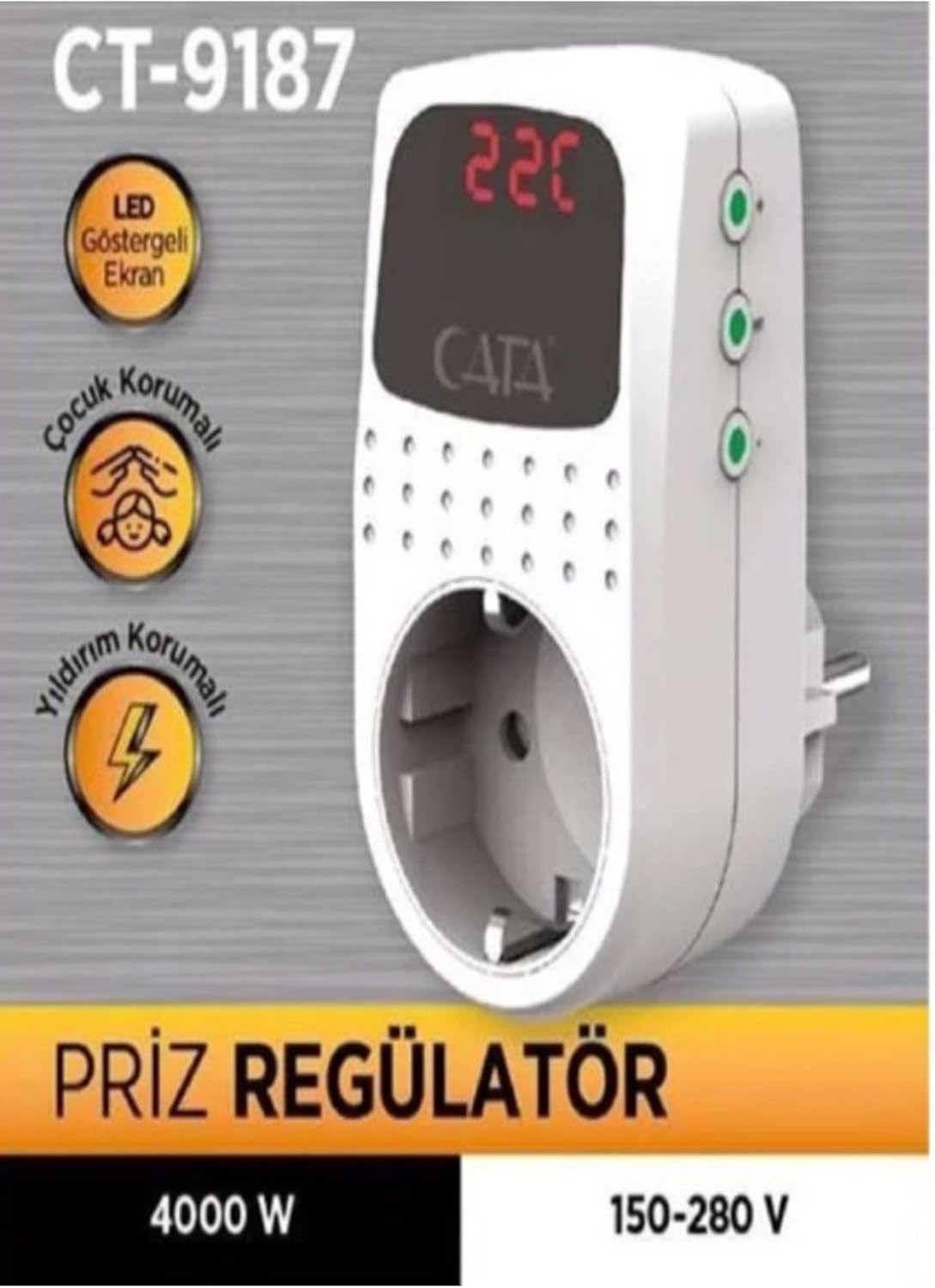 Akım Korumalı Priz Tekli Ct-9186 Tv Koruma,Dijital Priz Regülatör