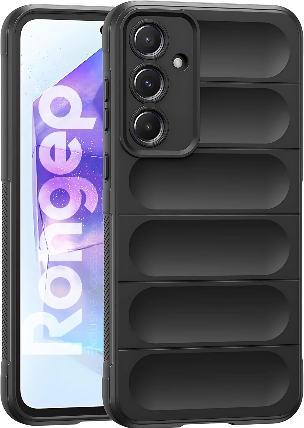 Samsung Galaxy A55 için Koruyucu Kalın Yapılı Rugged TPU Silikon Kılıf Kamera Yükseltili İçi Süet Dokulu Kenarları Darbe Emici ve Kayma Önleyici Özellikli Tam Kaplayan Koruyucu Kılıf (Siyah)